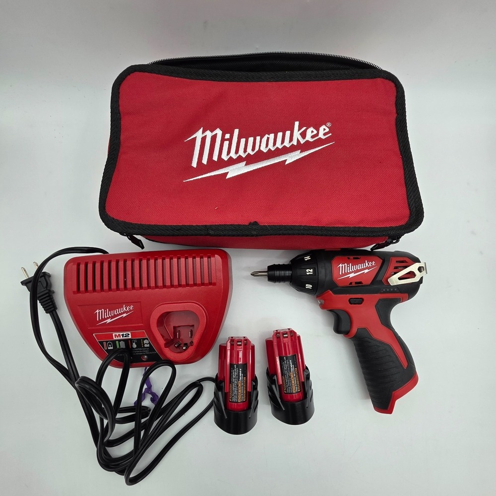 Milwaukee 2401-20 - 1/4" Hex Screwdriver M12 Kit + 2 Batteries/Charger/Bag